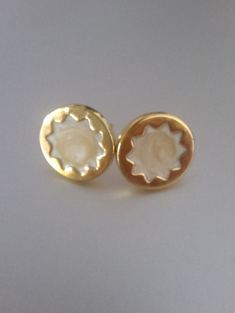 Gold and Cream Stud Earrings - Women Jewelry